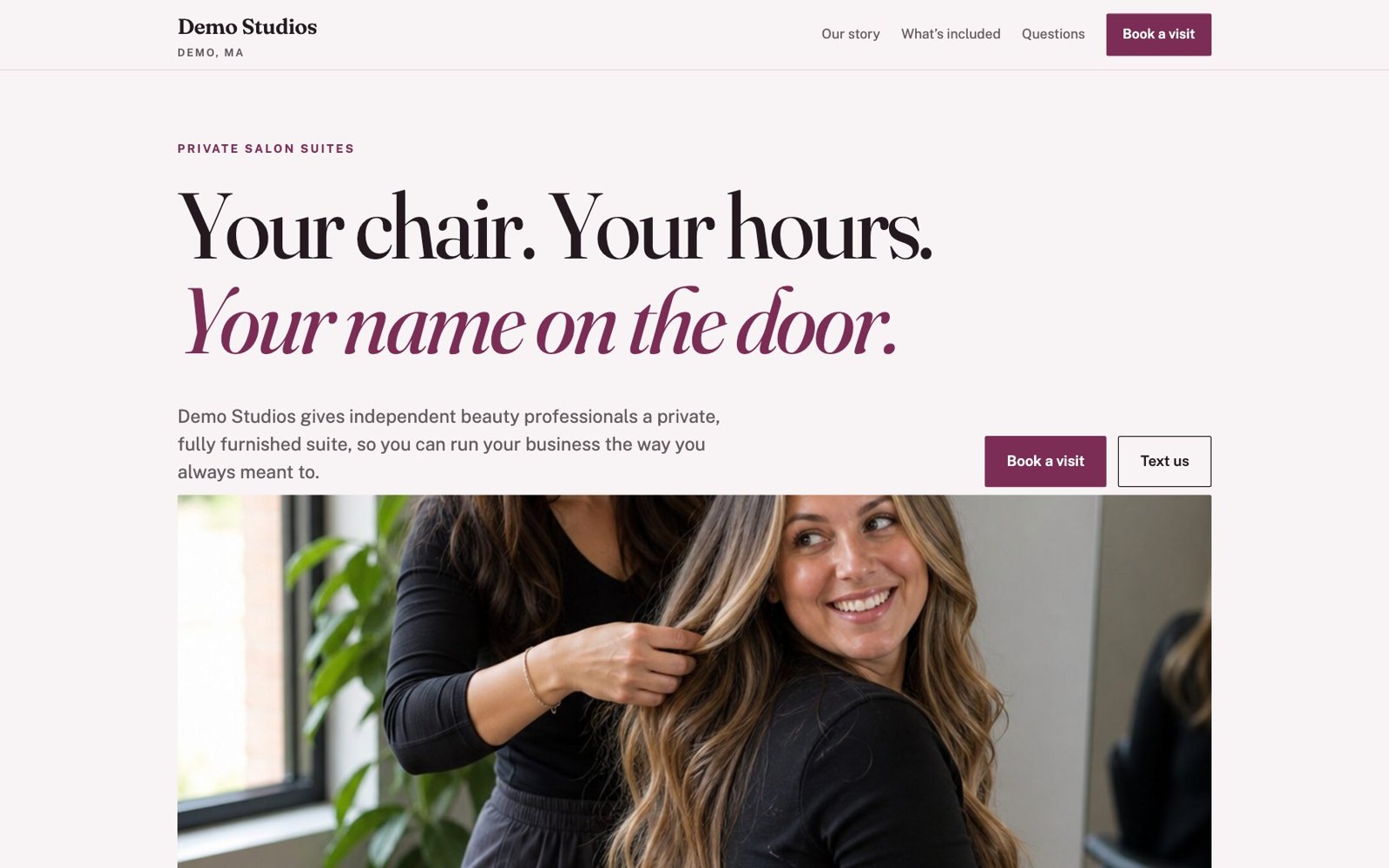 A customer website on Tenean: Demo Studios in the Editorial layout